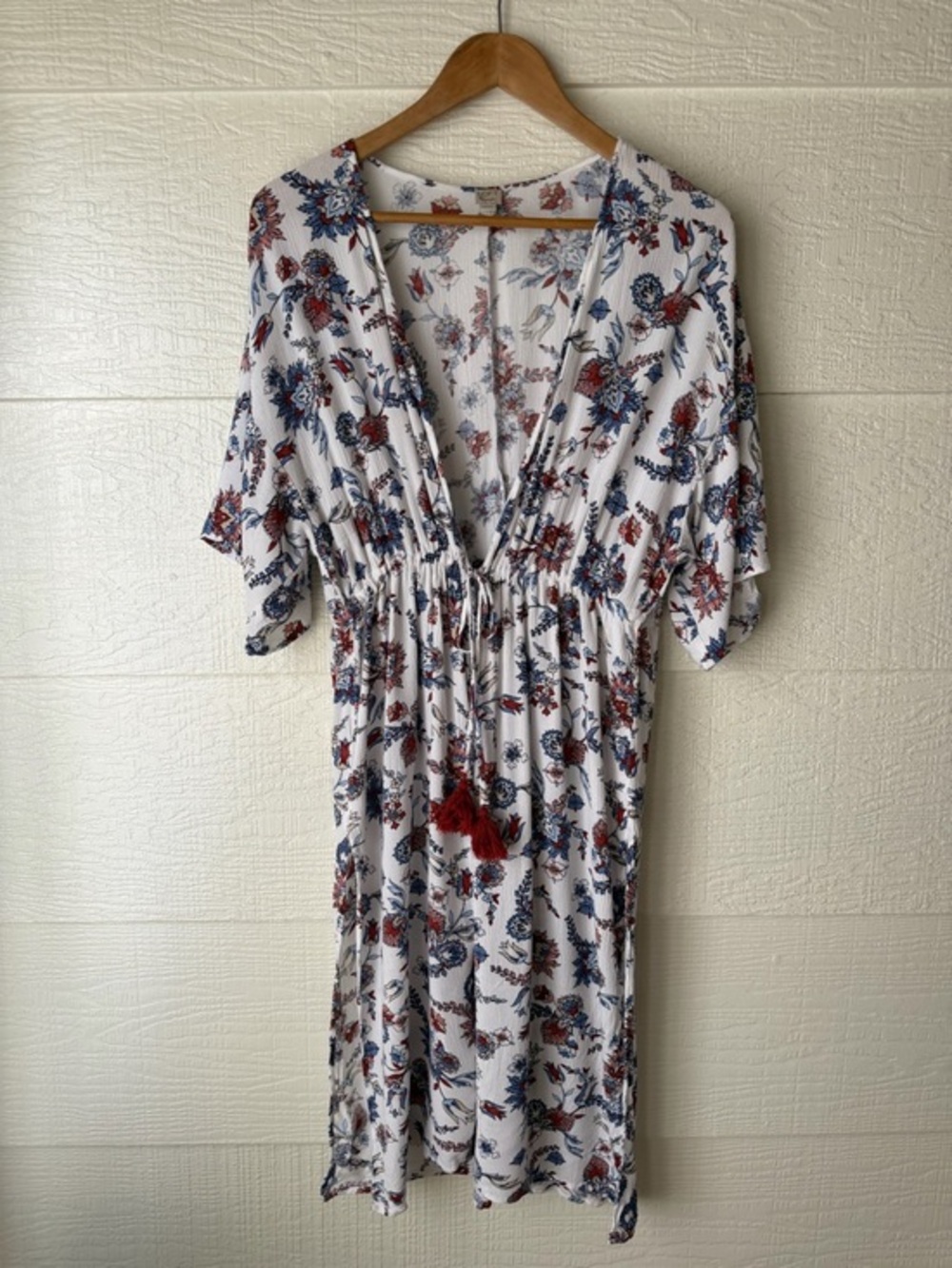 LOFT Beach Floral Swim Cover Up Dress XS Boho Tassel